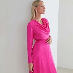Pink satin midi dress